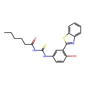 N-{[3-(1,3-benzothiazol-2-yl)-4-hydroxyphenyl]carbamothioyl}hexanamide structure