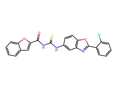 N-[[2-(2-chlorophenyl)-1,3-benzoxazol-5-yl]carbamothioyl]-1-benzofuran-2-carboxamide structure