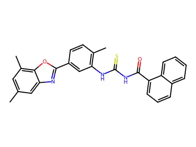 N-[[5-(5,7-dimethyl-1,3-benzoxazol-2-yl)-2-methylphenyl]carbamothioyl]naphthalene-1-carboxamide structure