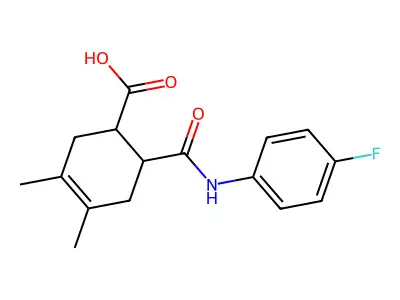 6-(4-Fluoro-phenylcarbamoyl)-3,4-dimethyl-cyclohex-3-enecarboxylic acid structure