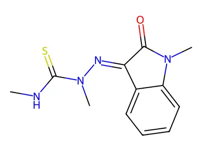1,3-dimethyl-1-[(1-methyl-2-oxoindol-3-ylidene)amino]thiourea structure