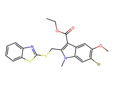 ethyl 2-(1,3-benzothiazol-2-ylsulfanylmethyl)-6-bromo-5-methoxy-1-methylindole-3-carboxylate structure