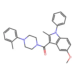 (5-methoxy-2-methyl-1-phenylindol-3-yl)-[4-(2-methylphenyl)piperazin-1-yl]methanone structure