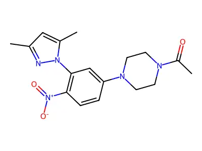 1-[4-[3-(3,5-Dimethylpyrazol-1-yl)-4-nitrophenyl]piperazin-1-yl]ethanone structure