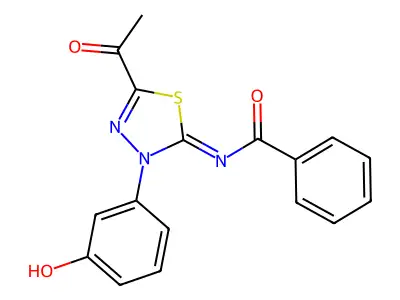 N-[5-acetyl-3-(3-hydroxyphenyl)-1,3,4-thiadiazol-2-ylidene]benzamide structure