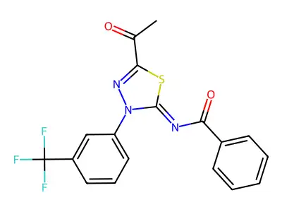 N-[5-acetyl-3-[3-(trifluoromethyl)phenyl]-1,3,4-thiadiazol-2-ylidene]benzamide structure
