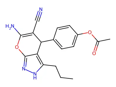 4-(6-Amino-5-cyano-3-propyl-1,4-dihydropyrano[2,3-c]pyrazol-4-yl)phenyl acetate structure