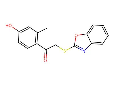2-(1,3-Benzoxazol-2-ylthio)-1-(4-hydroxy-2-methylphenyl)ethanone structure