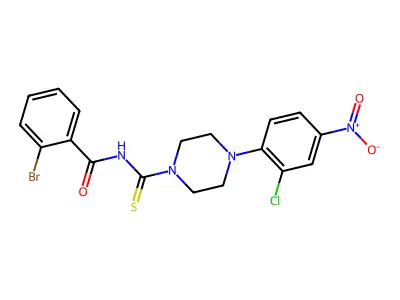 2-bromo-N-[4-(2-chloro-4-nitrophenyl)piperazine-1-carbothioyl]benzamide structure