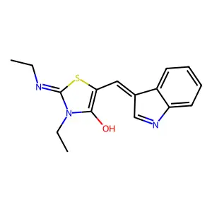 3-ethyl-2-(ethylimino)-5-(1H-indol-3-ylmethylene)-1,3-thiazolidin-4-one structure