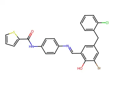 N-[4-[[[3-Bromo-5-[(2-chlorophenyl)methyl]-2-hydroxyphenyl]methylene]amino]phenyl]-2-thiophenecarboxamide structure