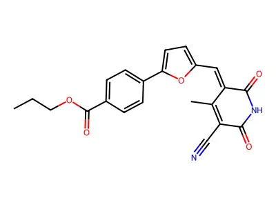 Propyl 4-[5-[(5-cyano-1,6-dihydro-4-methyl-2,6-dioxo-3(2H)-pyridinylidene)methyl]-2-furanyl]benzoate structure