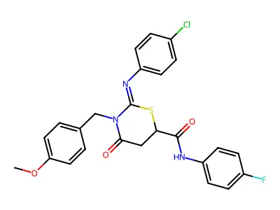 2-[(4-chlorophenyl)imino]-N-(4-fluorophenyl)-3-(4-methoxybenzyl)-4-oxo-1,3-thiazinane-6-carboxamide structure
