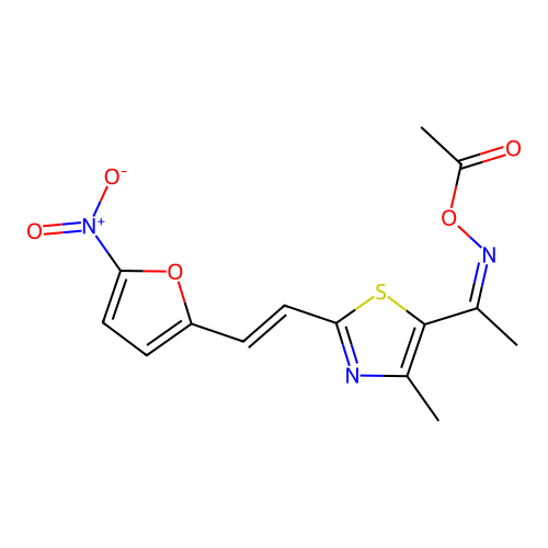 Thiazole, 5-acetyl-4-methyl-2-(2-(5-nitrofuryl)vinyl)-, O-acetyloxime structure