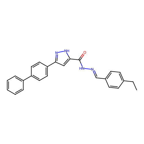 (E)-3-([1,1'-biphenyl]-4-yl)-N'-(4-ethylbenzylidene)-1H-pyrazole-5-carbohydrazide structure