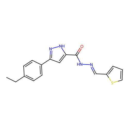 3-(4-ethylphenyl)-N'-[(E)-thiophen-2-ylmethylidene]-1H-pyrazole-5-carbohydrazide structure