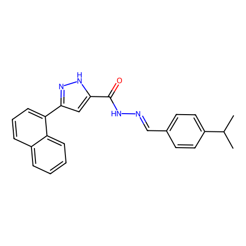 3-(naphthalen-1-yl)-N'-{(E)-[4-(propan-2-yl)phenyl]methylidene}-1H-pyrazole-5-carbohydrazide structure
