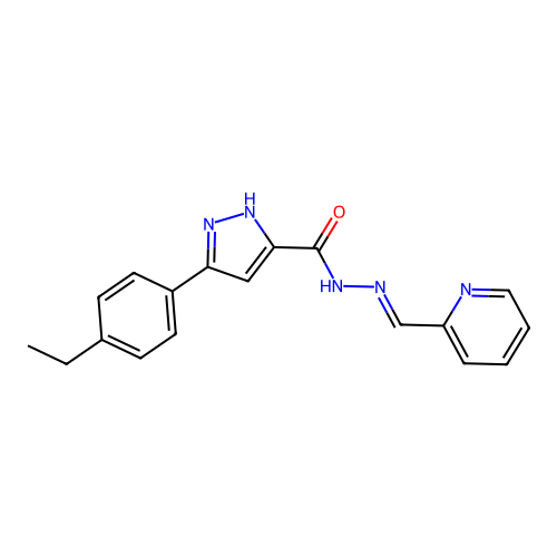 3-(4-ethylphenyl)-N-[(E)-pyridin-2-ylmethylideneamino]-1H-pyrazole-5-carboxamide structure