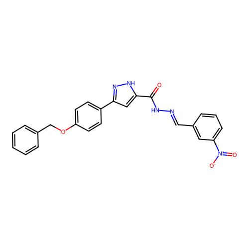 (E)-3-(4-(benzyloxy)phenyl)-N'-(3-nitrobenzylidene)-1H-pyrazole-5-carbohydrazide structure