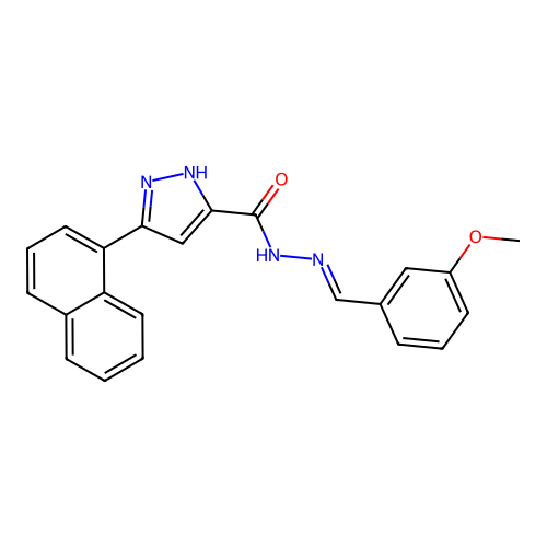 (E)-N'-(3-methoxybenzylidene)-3-(naphthalen-1-yl)-1H-pyrazole-5-carbohydrazide structure