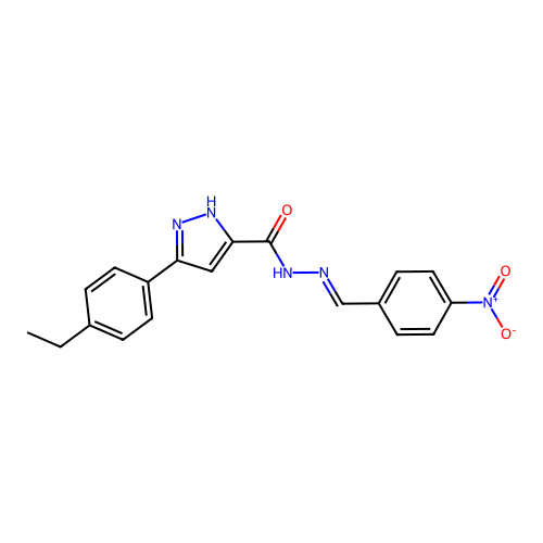 (E)-3-(4-ethylphenyl)-N'-(4-nitrobenzylidene)-1H-pyrazole-5-carbohydrazide structure