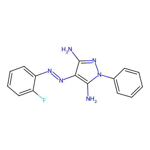4-[(2-fluorophenyl)diazenyl]-1-phenyl-1H-pyrazole-3,5-diamine structure