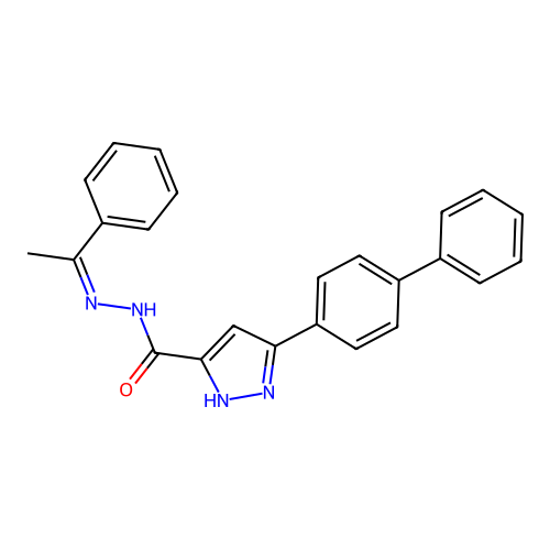 (Z)-3-([1,1'-biphenyl]-4-yl)-N'-(1-phenylethylidene)-1H-pyrazole-5-carbohydrazide structure