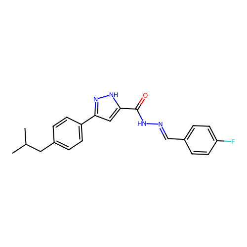 N'-[(E)-(4-fluorophenyl)methylidene]-3-[4-(2-methylpropyl)phenyl]-1H-pyrazole-5-carbohydrazide structure