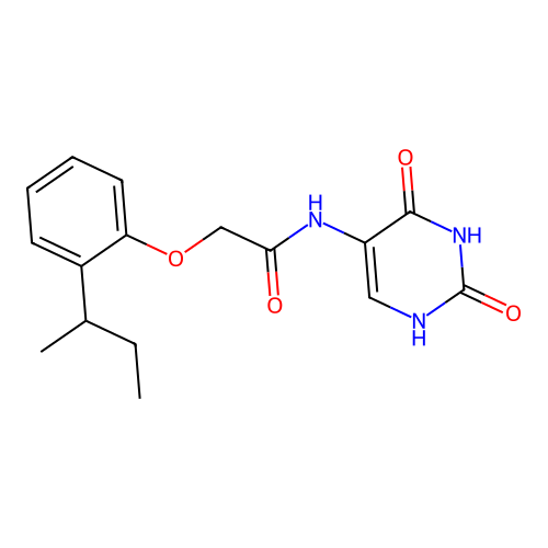 2-[2-(butan-2-yl)phenoxy]-N-(2,4-dihydroxypyrimidin-5-yl)acetamide structure