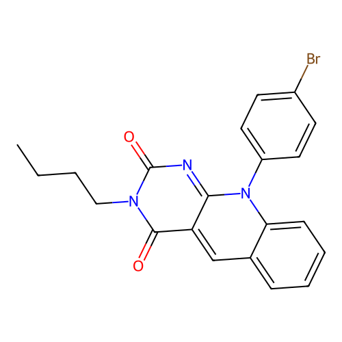 10-(4-bromophenyl)-3-butylpyrimido[4,5-b]quinoline-2,4(3H,10H)-dione structure