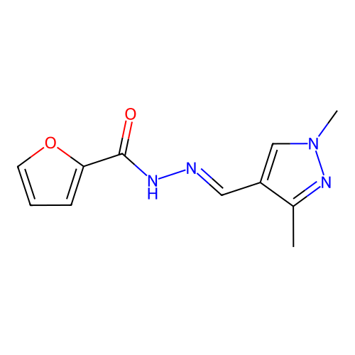 N-[(E)-(1,3-dimethylpyrazol-4-yl)methylideneamino]furan-2-carboxamide structure