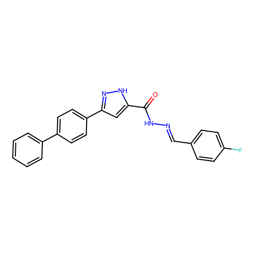 (E)-3-([1,1'-biphenyl]-4-yl)-N'-(4-fluorobenzylidene)-1H-pyrazole-5-carbohydrazide structure