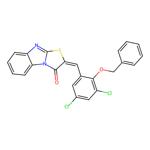 (E)-2-(2-(benzyloxy)-3,5-dichlorobenzylidene)benzo[4,5]imidazo[2,1-b]thiazol-3(2H)-one structure
