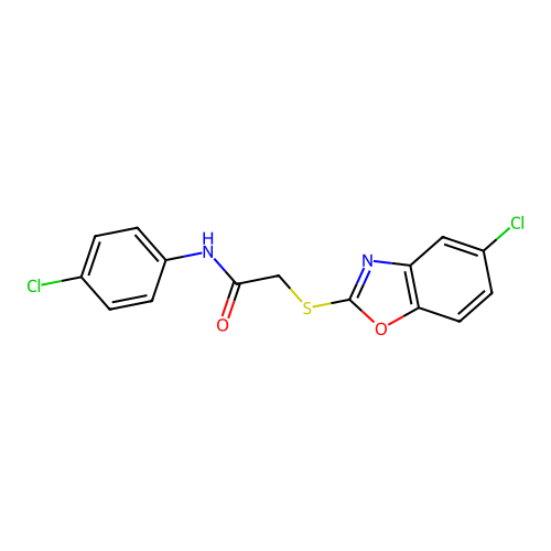 2-[(5-chloro-1,3-benzoxazol-2-yl)sulfanyl]-N-(4-chlorophenyl)acetamide structure