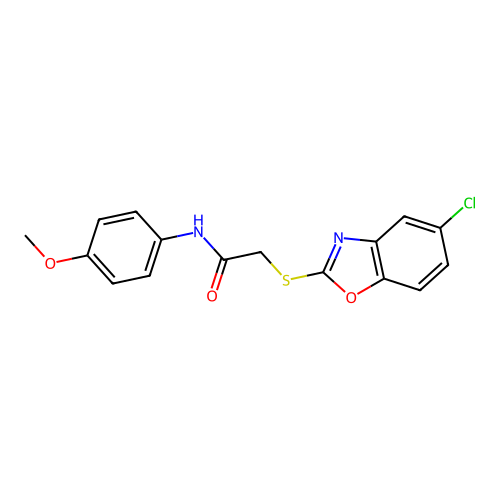 2-[(5-chloro-1,3-benzoxazol-2-yl)sulfanyl]-N-(4-methoxyphenyl)acetamide structure