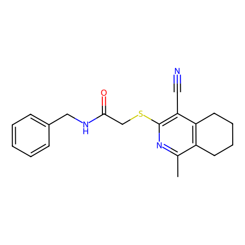 N-benzyl-2-((4-cyano-1-methyl-5,6,7,8-tetrahydroisoquinolin-3-yl)thio)acetamide structure