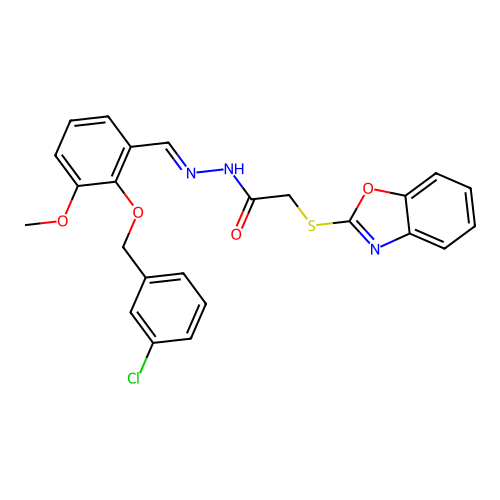2-(1,3-benzoxazol-2-ylsulfanyl)-N'-{2-[(3-chlorobenzyl)oxy]-3-methoxybenzylidene}acetohydrazide structure