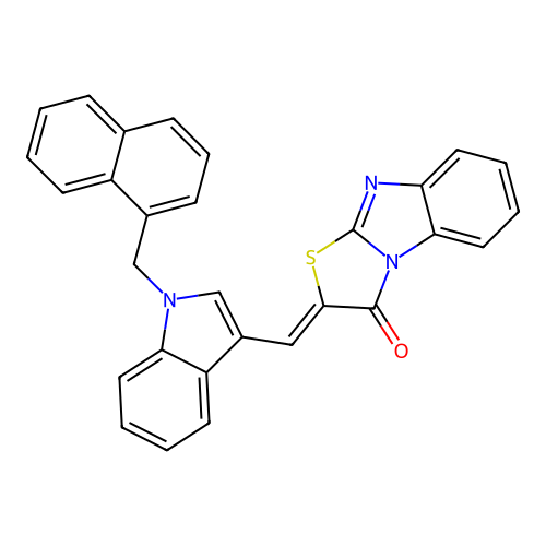 (2Z)-2-[[1-(naphthalen-1-ylmethyl)indol-3-yl]methylidene]-[1,3]thiazolo[3,2-a]benzimidazol-1-one structure