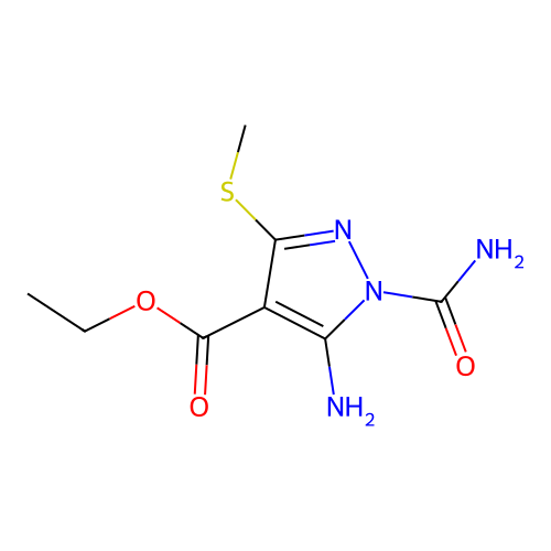 Ethyl 5-amino-1-carbamoyl-3-methylsulfanylpyrazole-4-carboxylate structure