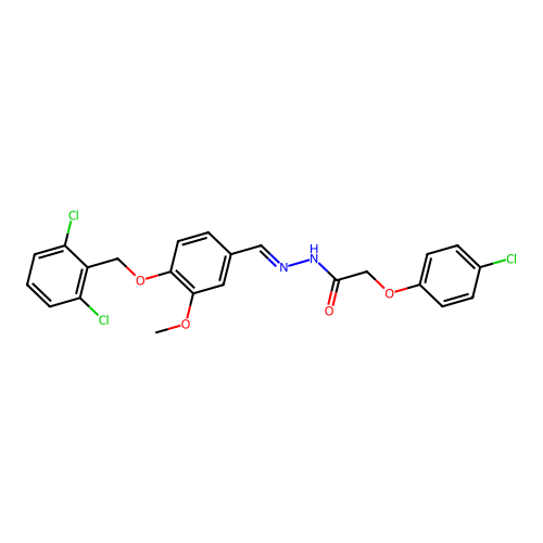 2-(4-chlorophenoxy)-N'-{4-[(2,6-dichlorobenzyl)oxy]-3-methoxybenzylidene}acetohydrazide structure
