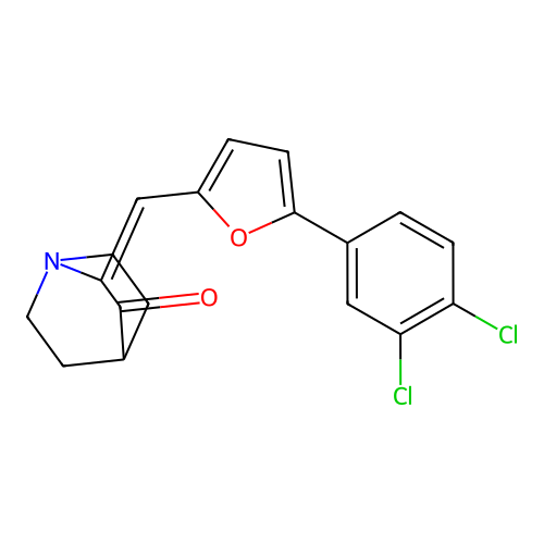 (2E)-2-[[5-(3,4-dichlorophenyl)furan-2-yl]methylidene]-1-azabicyclo[2.2.2]octan-3-one structure
