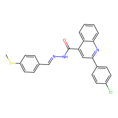 (E)-2-(4-chlorophenyl)-N'-(4-(methylthio)benzylidene)quinoline-4-carbohydrazide structure