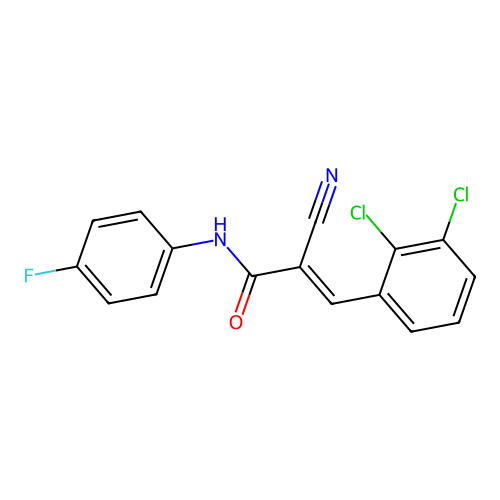 2-cyano-3-(2,3-dichlorophenyl)-N-(4-fluorophenyl)prop-2-enamide structure
