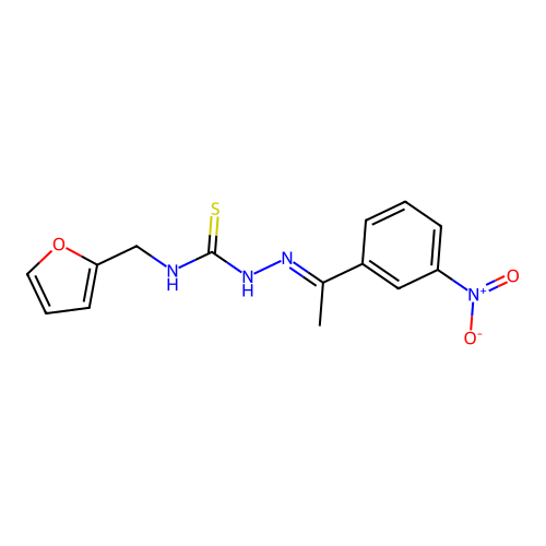 (E)-N-(furan-2-ylmethyl)-2-(1-(3-nitrophenyl)ethylidene)hydrazinecarbothioamide structure