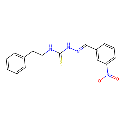(E)-2-(3-nitrobenzylidene)-N-phenethylhydrazinecarbothioamide structure