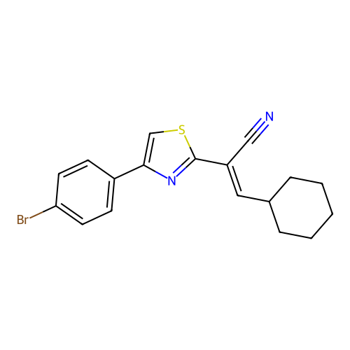 (2E)-2-[4-(4-bromophenyl)-1,3-thiazol-2-yl]-3-cyclohexylprop-2-enenitrile structure