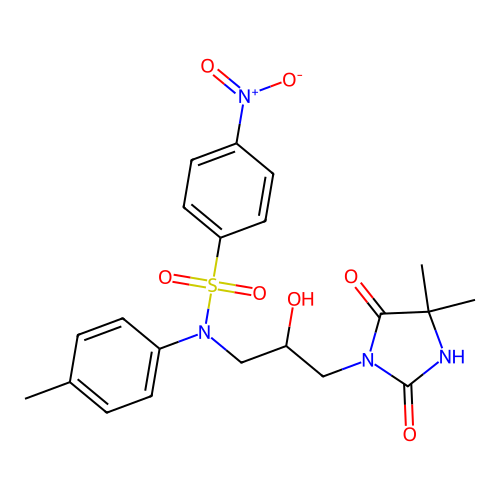 N-[3-(4,4-dimethyl-2,5-dioxoimidazolidin-1-yl)-2-hydroxypropyl]-N-(4-methylphenyl)-4-nitrobenzenesulfonamide structure