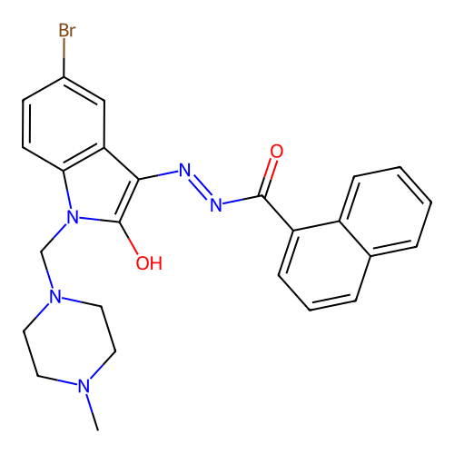 (E)-N'-(5-bromo-1-((4-methylpiperazin-1-yl)methyl)-2-oxoindolin-3-ylidene)-1-naphthohydrazide structure