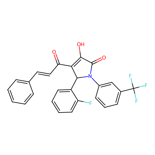 (4Z)-5-(2-fluorophenyl)-4-[(2E)-1-hydroxy-3-phenylprop-2-en-1-ylidene]-1-[3-(trifluoromethyl)phenyl]pyrrolidine-2,3-dione structure