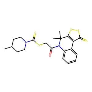 2-(4,4-dimethyl-1-thioxo-1,4-dihydro-5H-[1,2]dithiolo[3,4-c]quinolin-5-yl)-2-oxoethyl 4-methylpiperidine-1-carbodithioate structure
